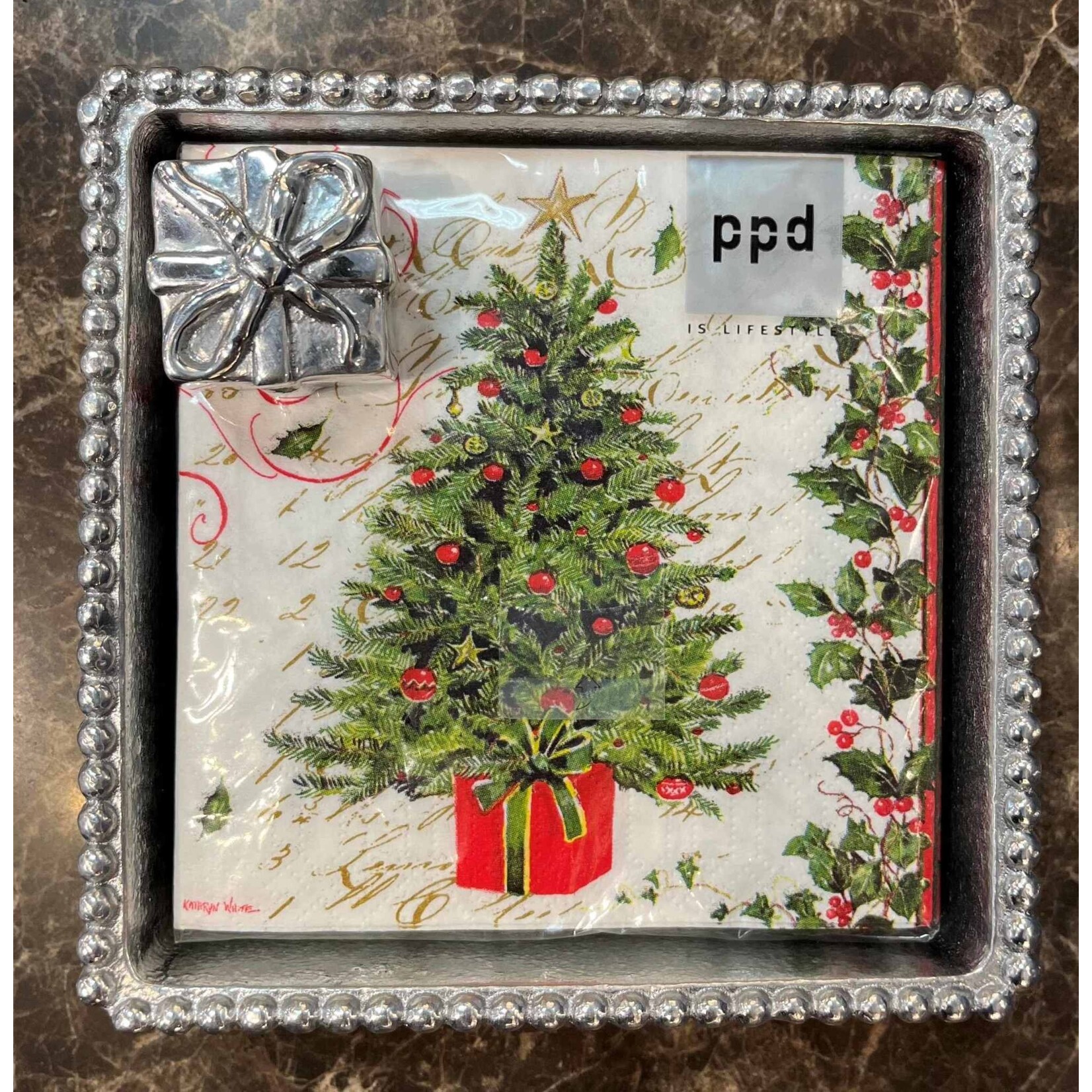 Mariposa Christmas Tree Present Beaded Napkin Box