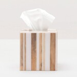 Pigeon and Poodle Ashford Tissue Box Striped Brown Bamboo White Resin