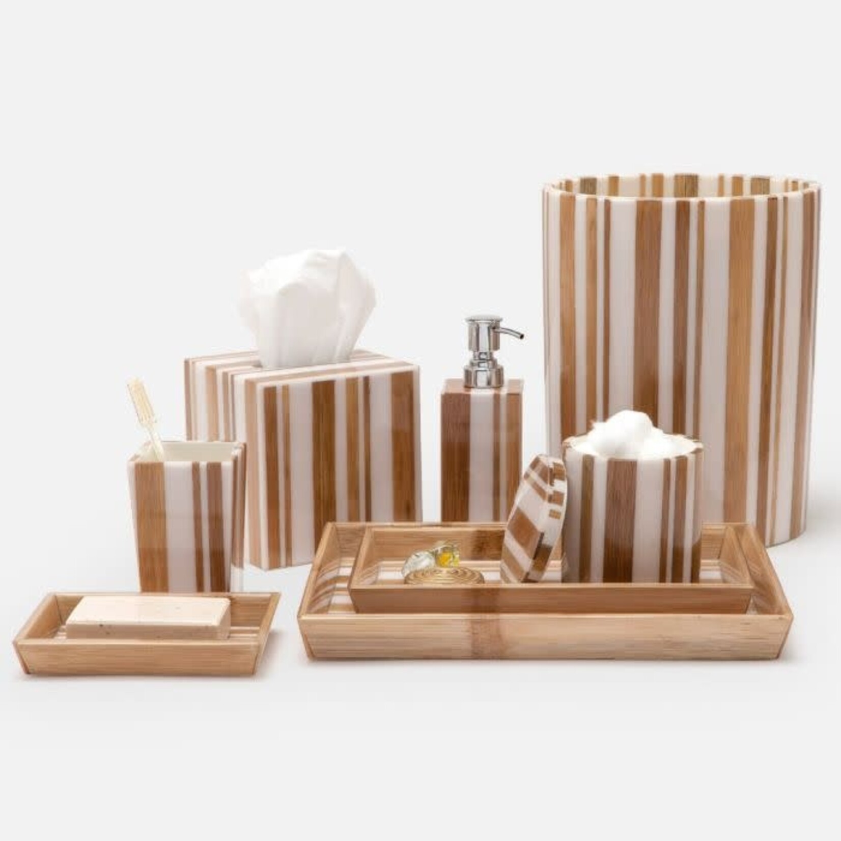 Pigeon and Poodle Ashford Tissue Box Striped Brown Bamboo White Resin