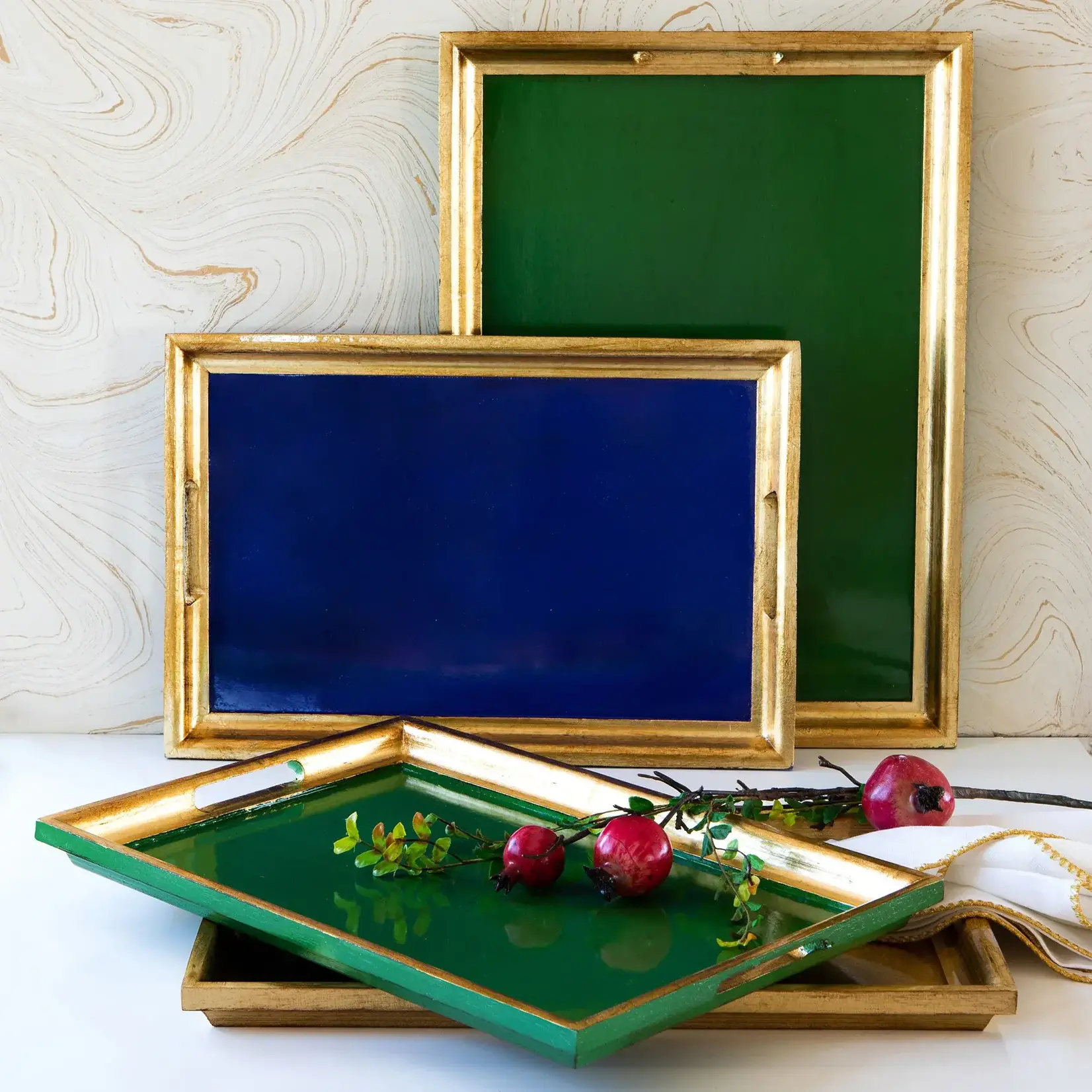 Vietri Florentine Wooden Accessories Cobalt & Gold Medium Rectangular Tray