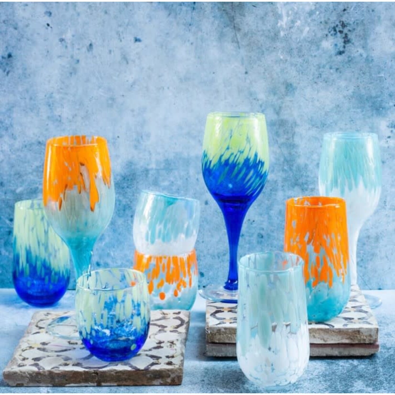 Vietri Nuvola Light Blue and White High Ball Glass