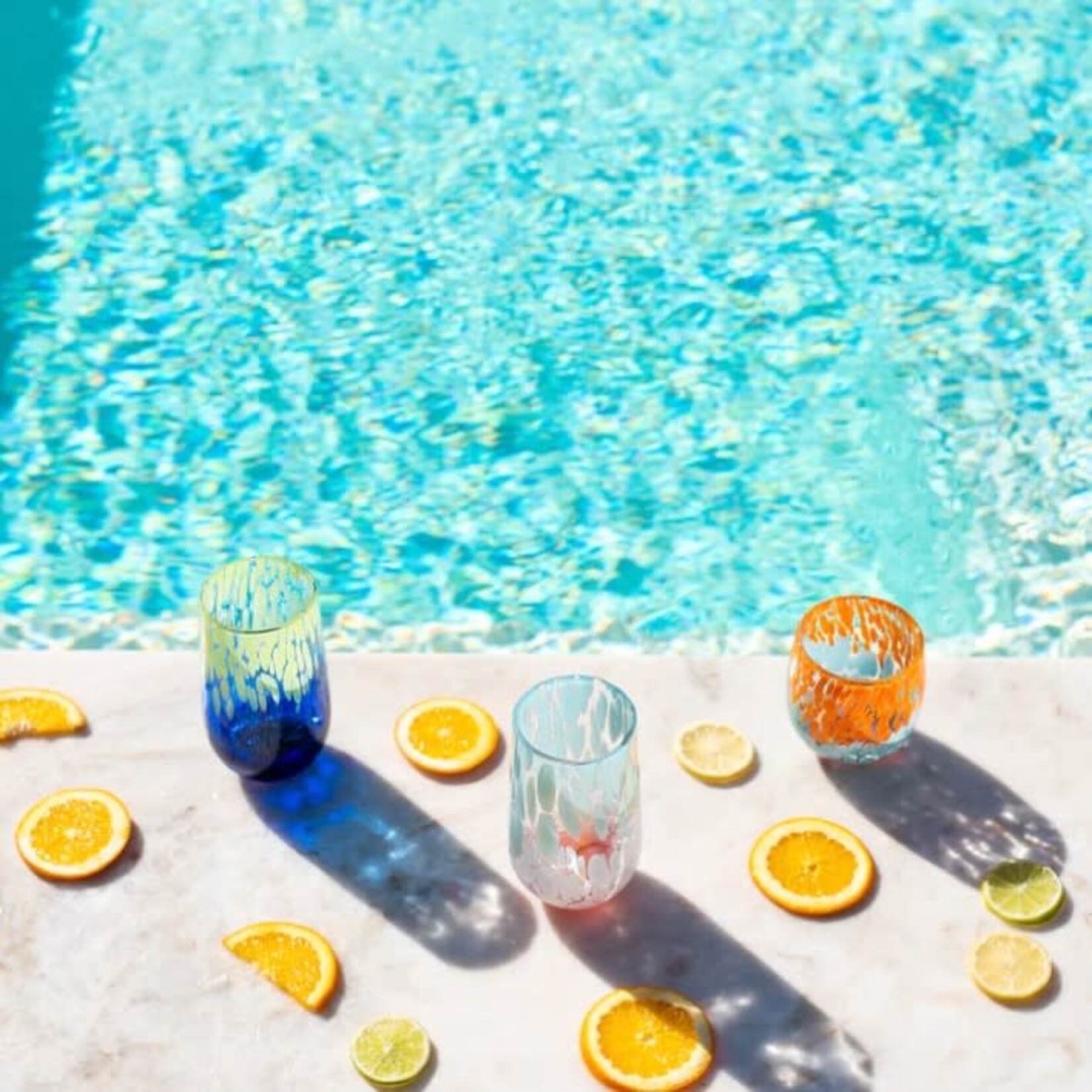 Vietri Nuvola Light Blue and White High Ball Glass