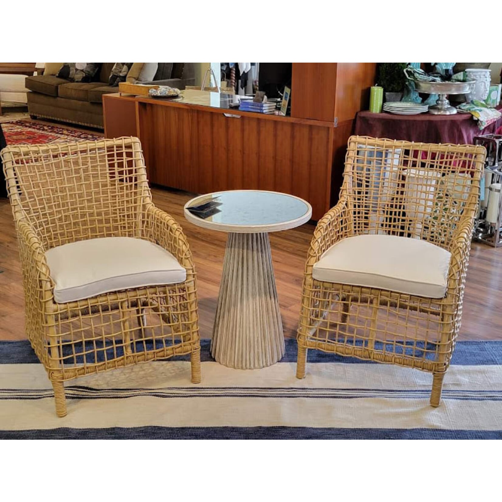 Kingsley Bate Charlotte Outdoor Dining Rattan Armchair with Salt Sailcloth Cushion