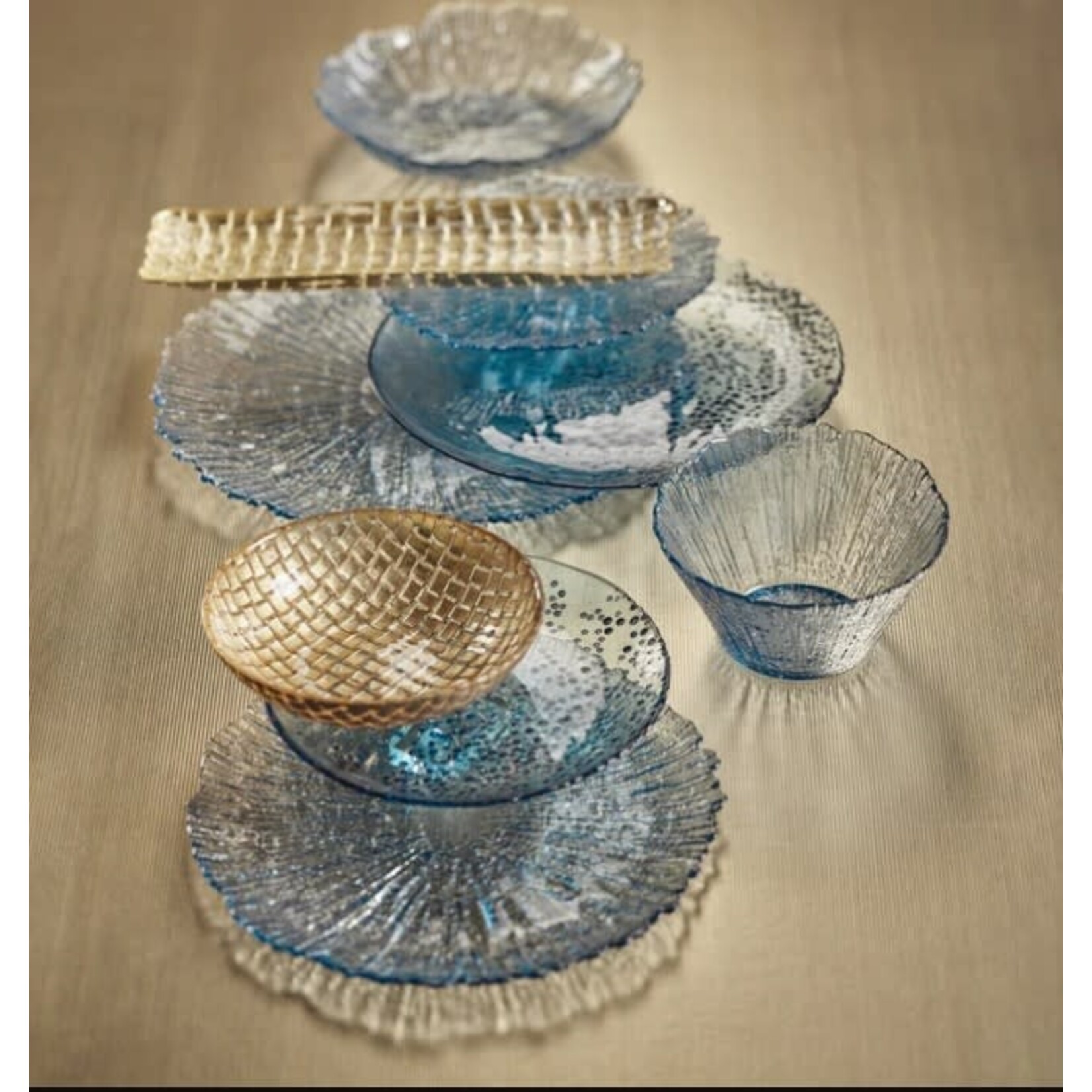 Zodax Hoku Dotted Blue Glass Salad & Appetizer Plate 8.25"