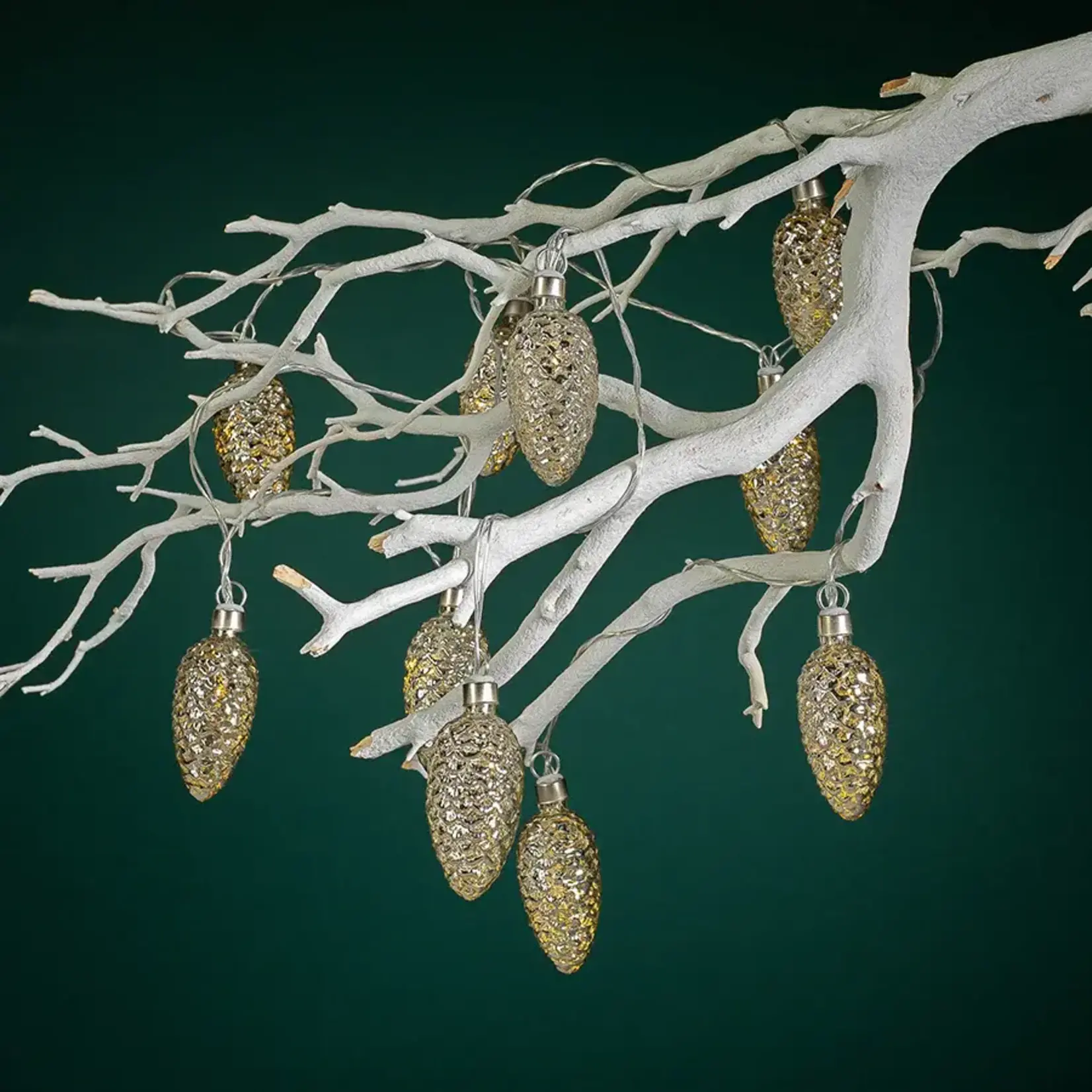 Zodax LED Silver Pinecone Glass Ornament String Lights