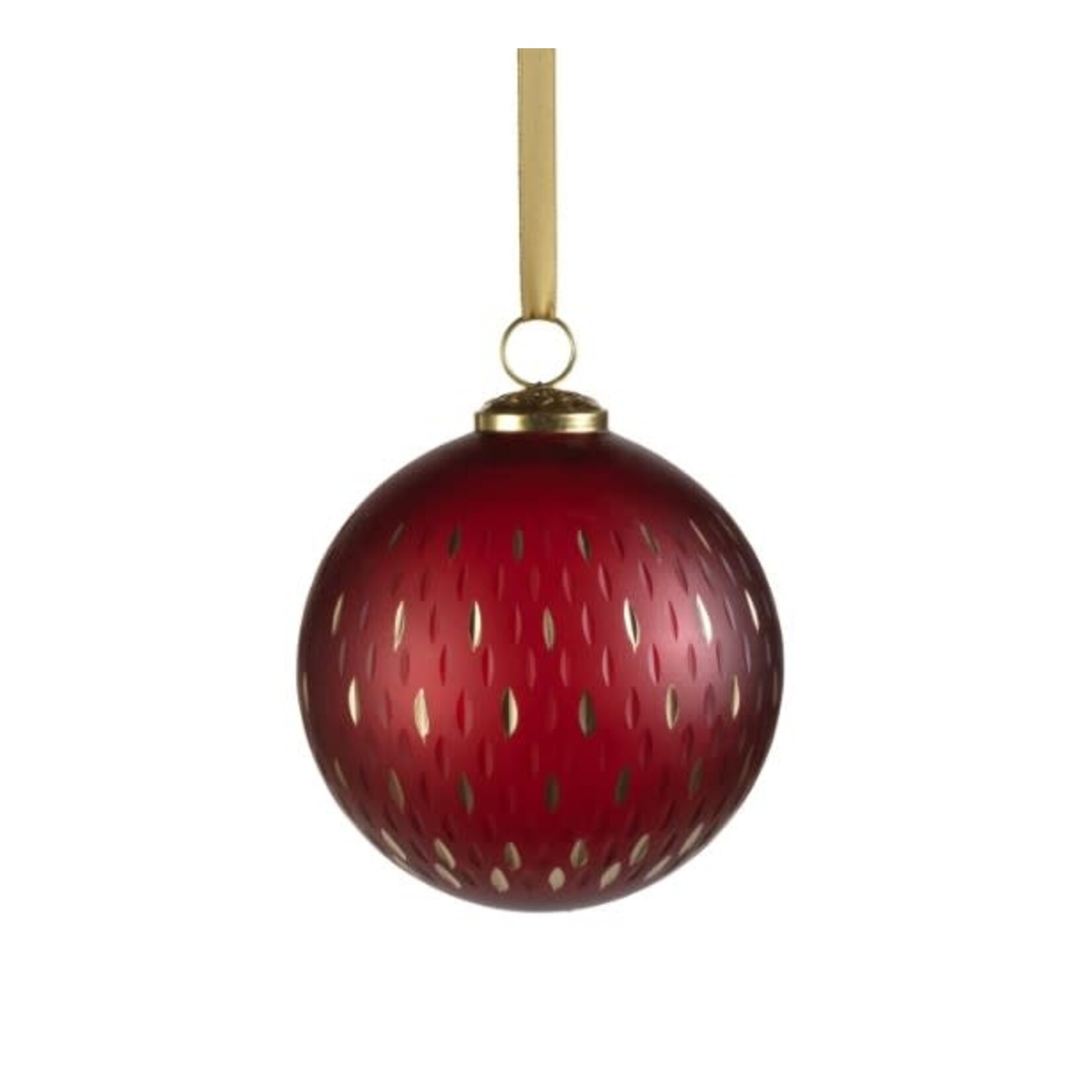 Zodax Frosted & Etched in Gold Glass Ornament Red