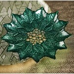 Zodax Poinsettia Glass Plate Gold and Green