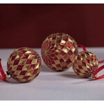 Zodax Harlequin Red & Gold Glass Ball Ornament 4.75"