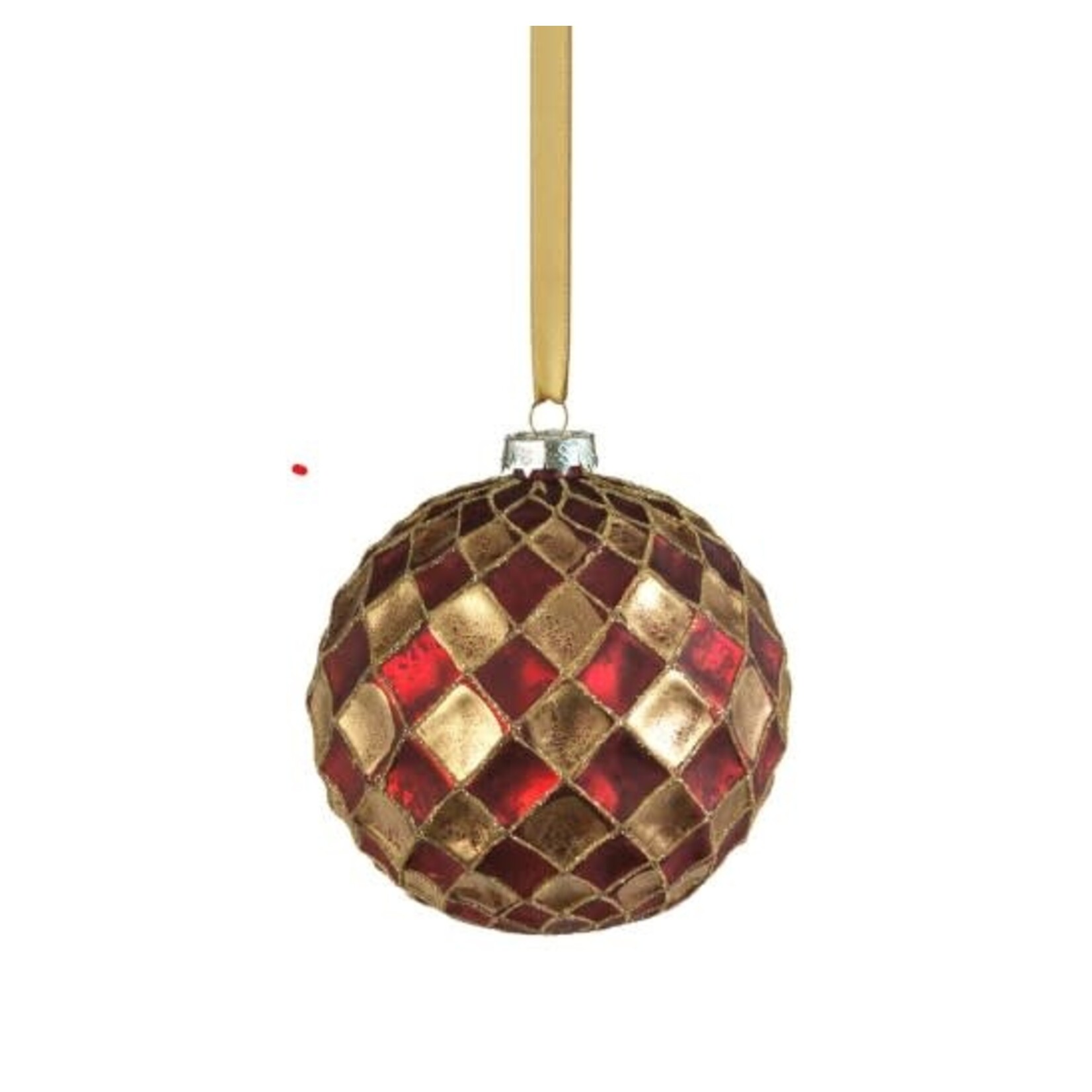 Zodax Harlequin Glass Ball Ornament Red and Gold 4.75 in