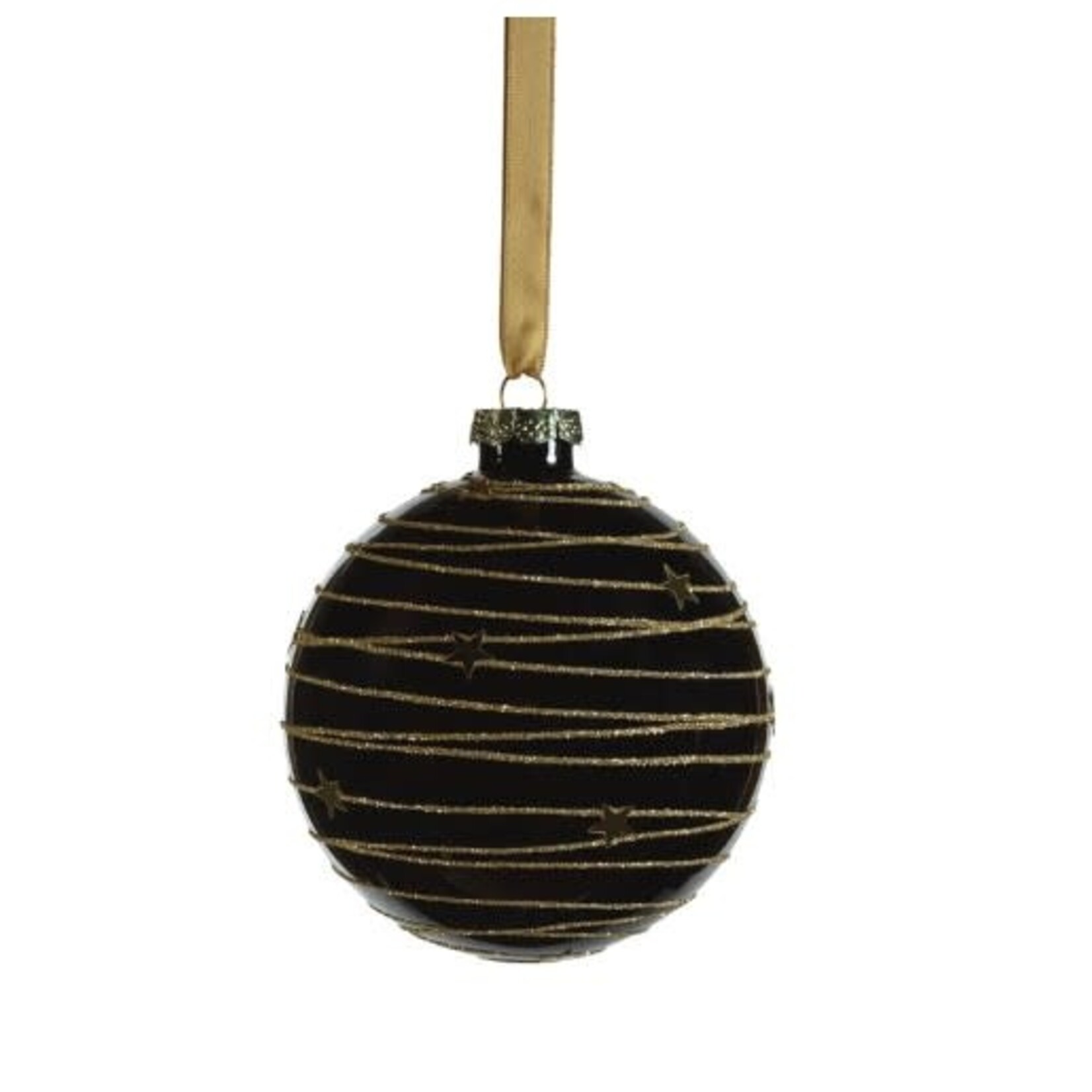 Zodax Black Stars & Gold Glitter Glass Ball Ornament 4"