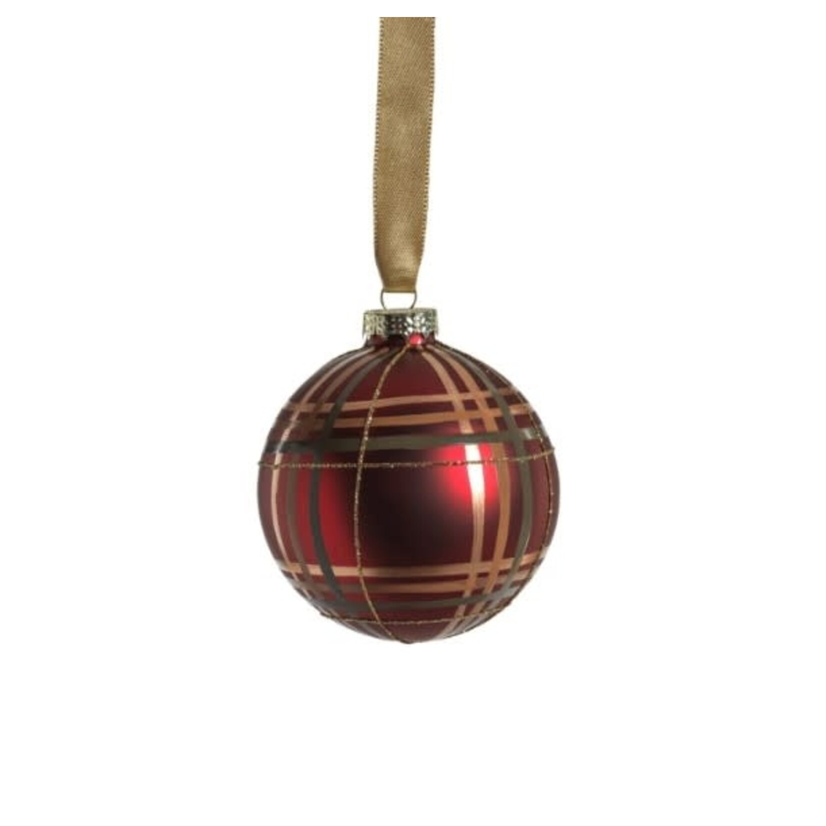 Zodax Plaid Metallic Glass Ball Ornament Red Small