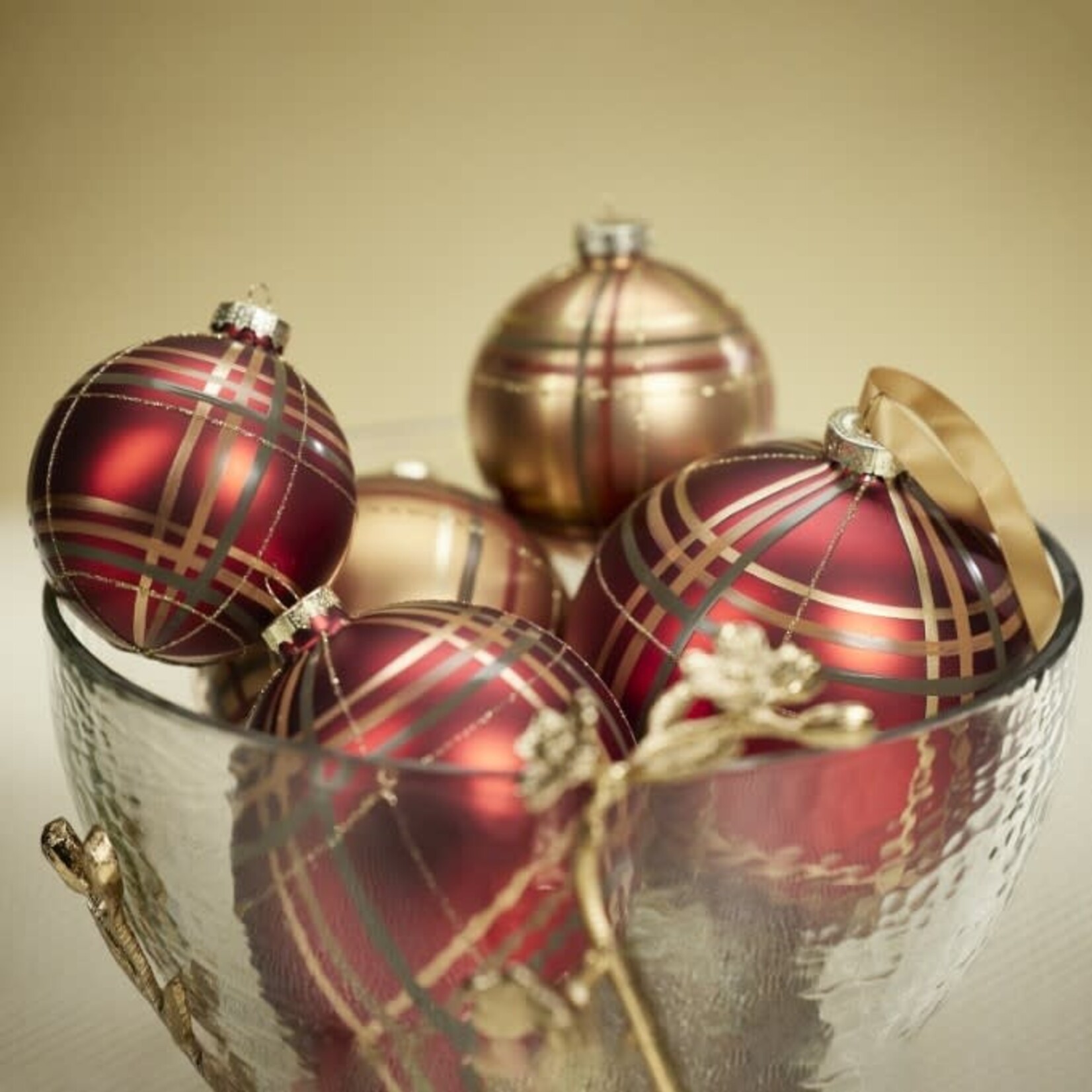 Zodax Red Plaid Metallic Glass Ball Ornament 3.5"