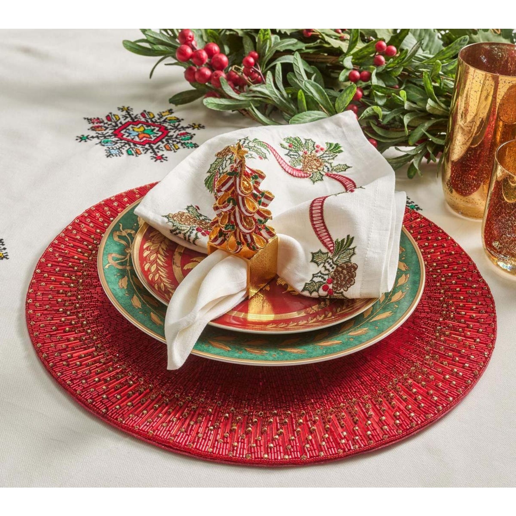 Kim Seybert Holiday Sparkle Placemat Red