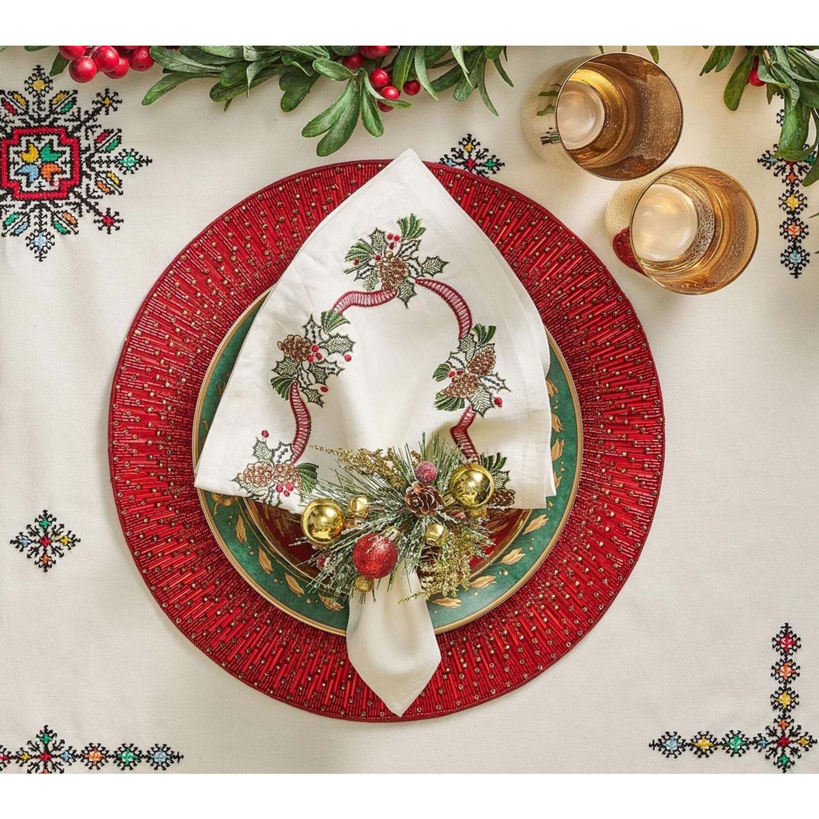 Kim Seybert Holiday Sparkle Placemat Red