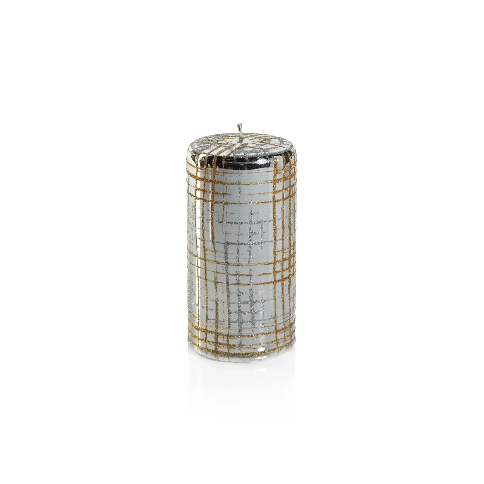 Zodax Metallic Pillar Candle Silver & Gold Glitter 6 In
