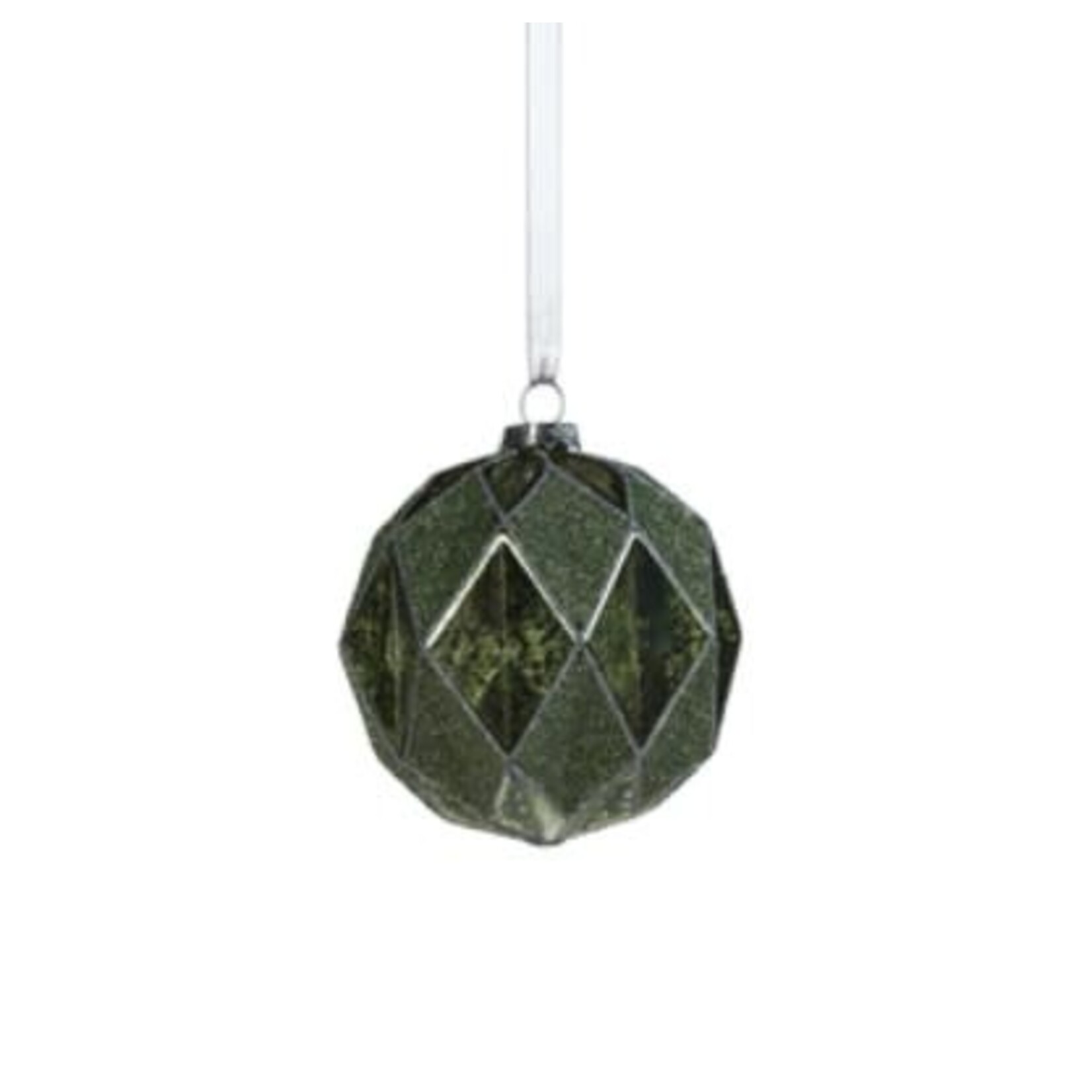 Zodax Harlequin Glass Ball Ornament Tonal Green 4 In