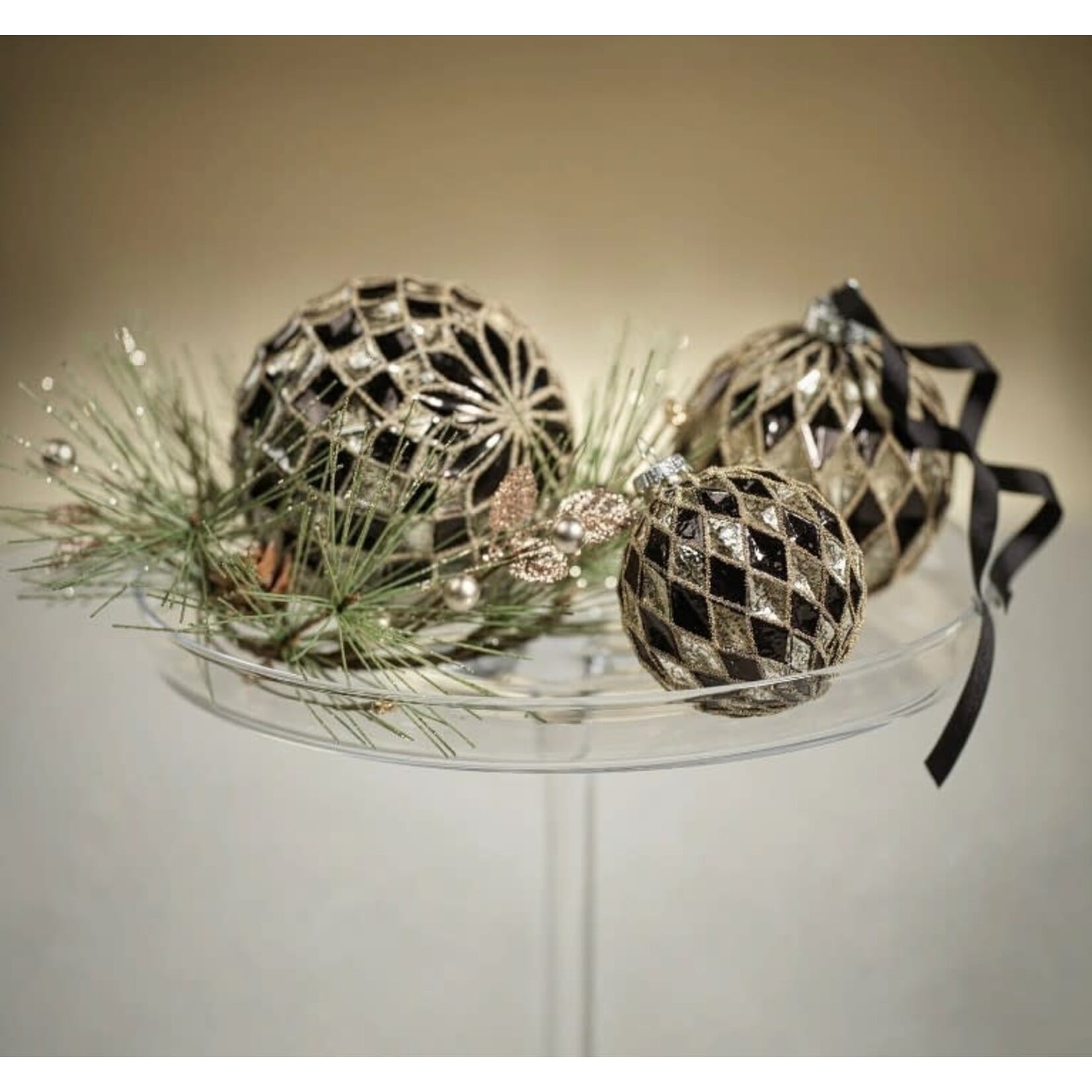 Zodax Harlequin Black & Silver Glass Ball Ornament 3.25"