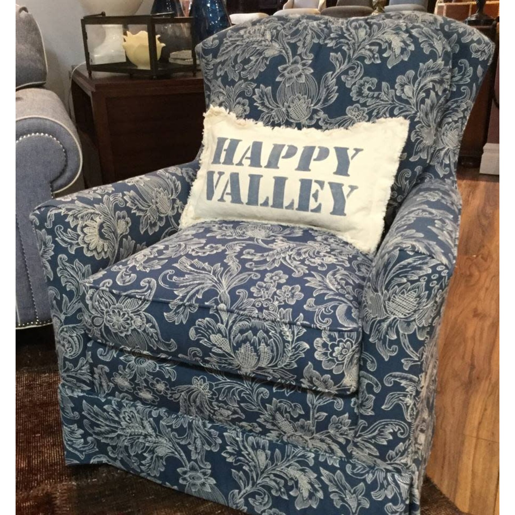 Sherrill Furniture Buttercup Blue Floral Swivel Chair