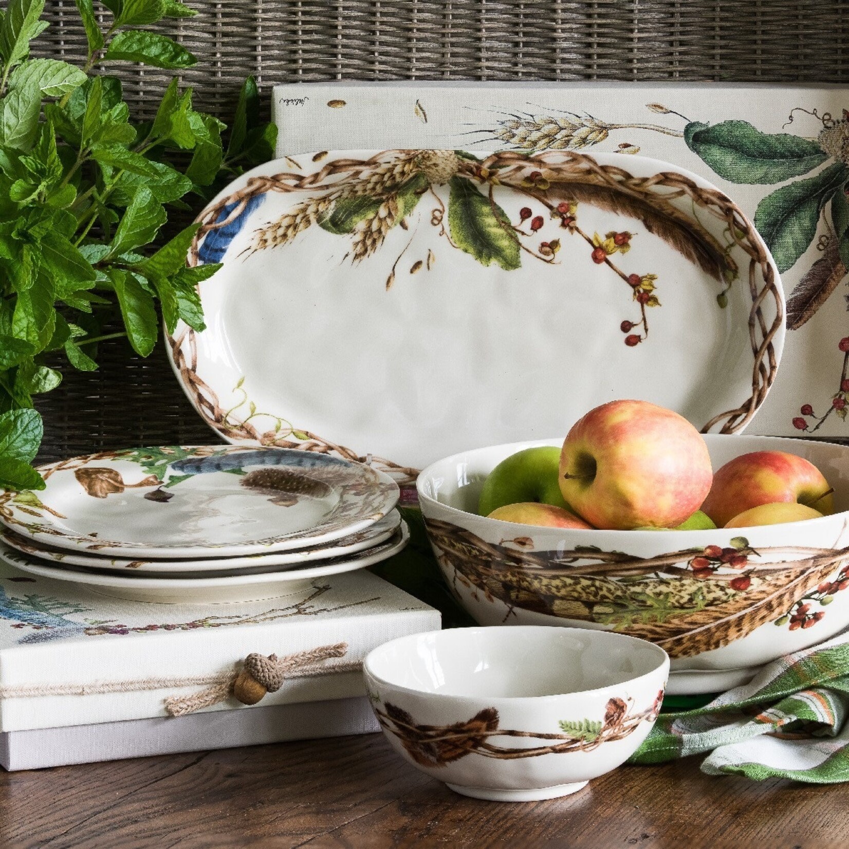 Juliska Forest Walk Autumn Leaf Ceramic Cocktail Plate Set of 4