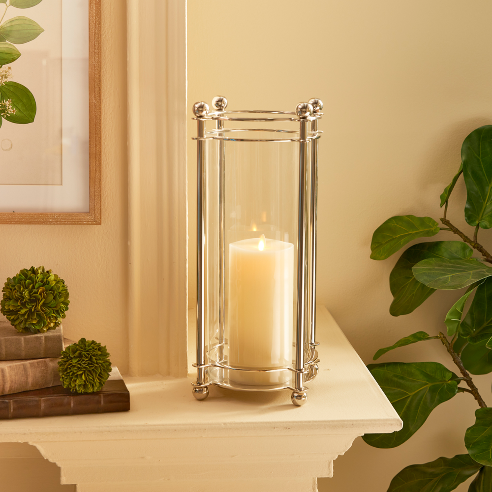 Napa Home and Garden Lauren Silver & Glass Hurricane Candleholder - Large