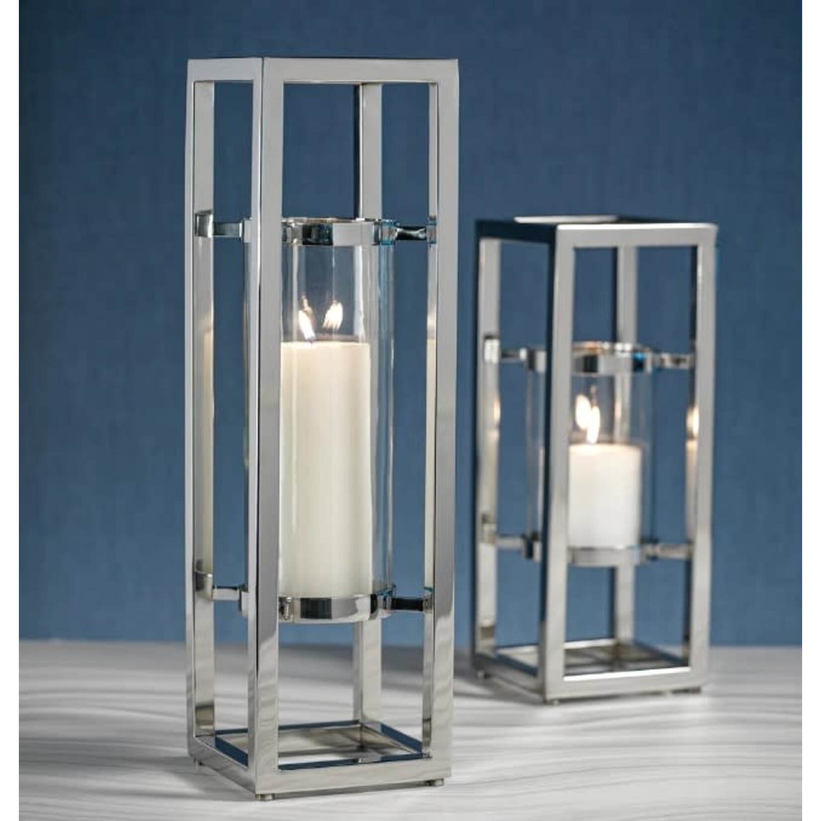 Zodax Beaufort Polished Steel Hurricane Candle Lantern 7″x24″