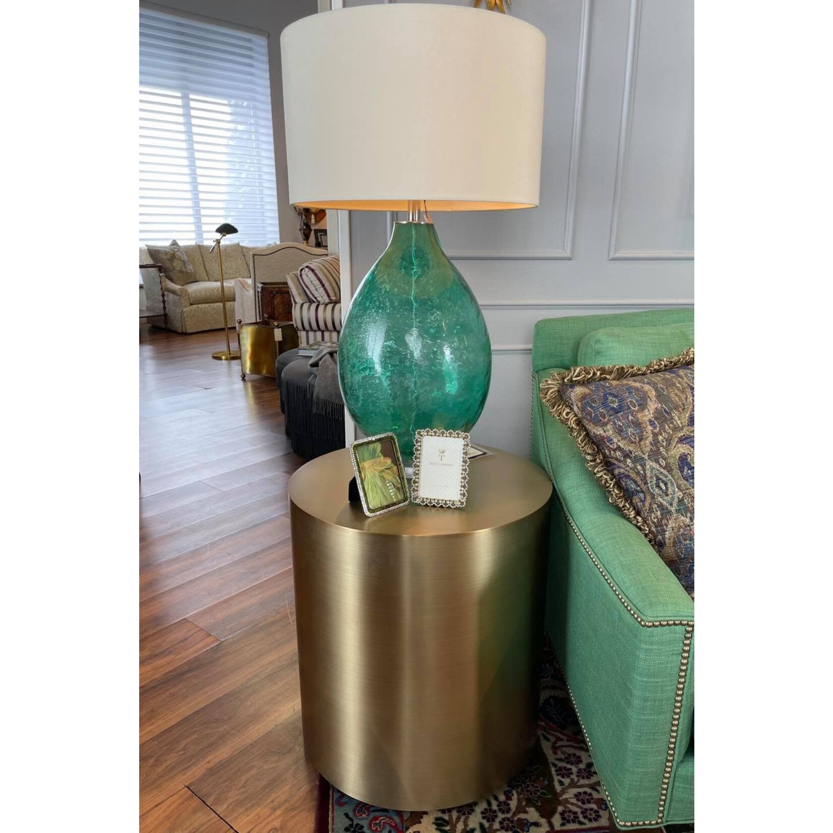 Wildwood Crinkle Texture Blue Green Glass Bottle Table Lamp