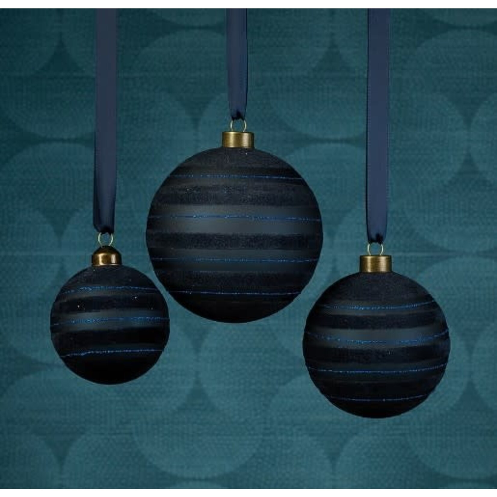 Zodax Blue Flocked Striped Ornament 4" Medium