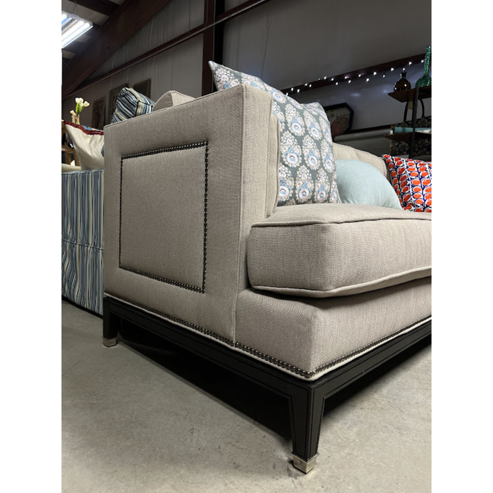 Vanguard Furniture 3 Cushion Sofa Wheat with Nailhead Detail