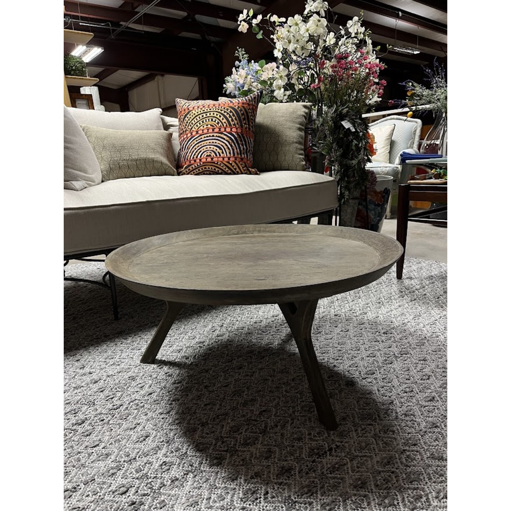 Arteriors Grey Low Round Cocktail Table