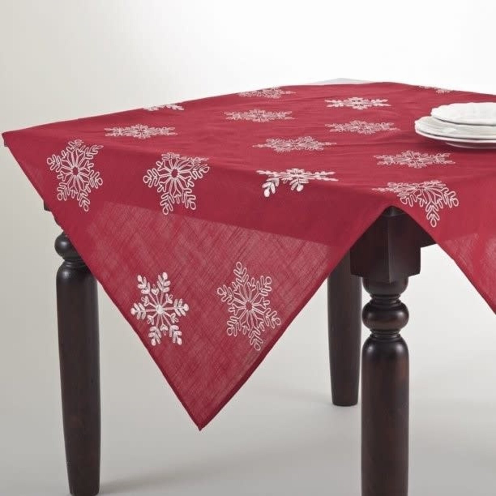 Saro Trading Company Red Snow Crystal Tablecloth Topper