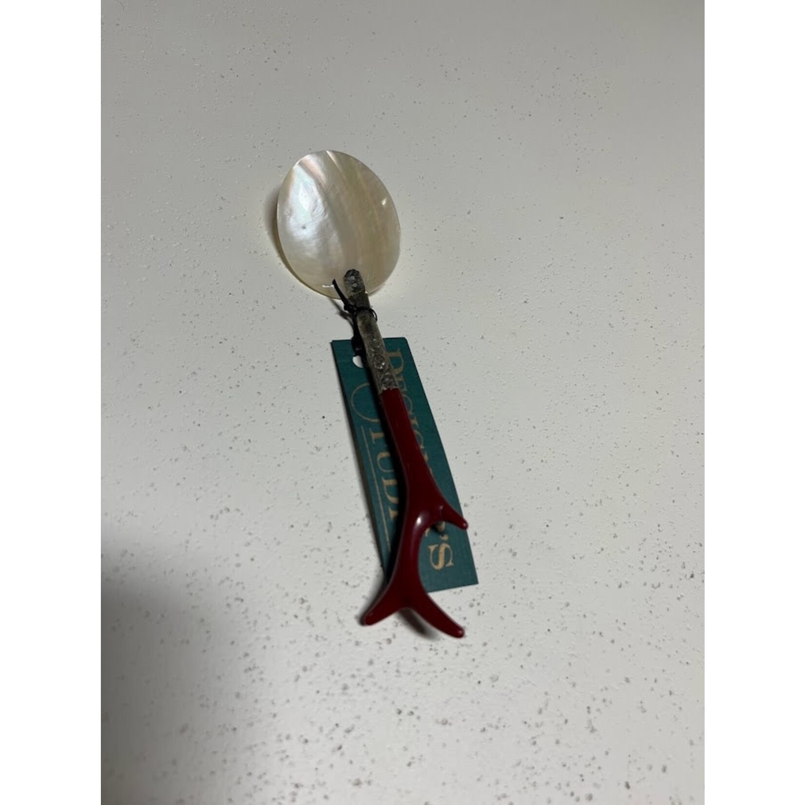 Two's Company Mother of Pearl Spoon with Coral Handle