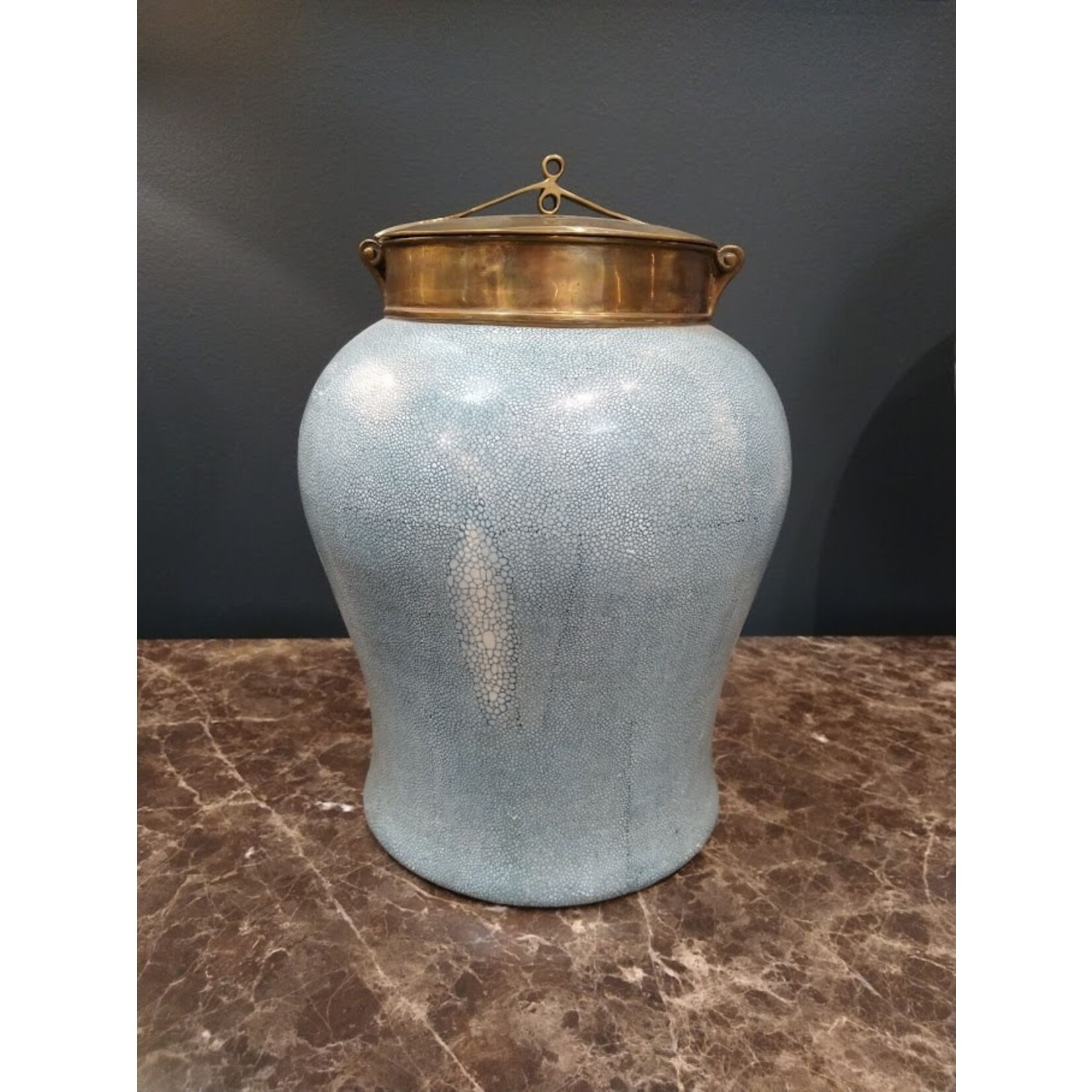 Tozai Large Turquoise Shagreen Temple Jar with Bronze Lid