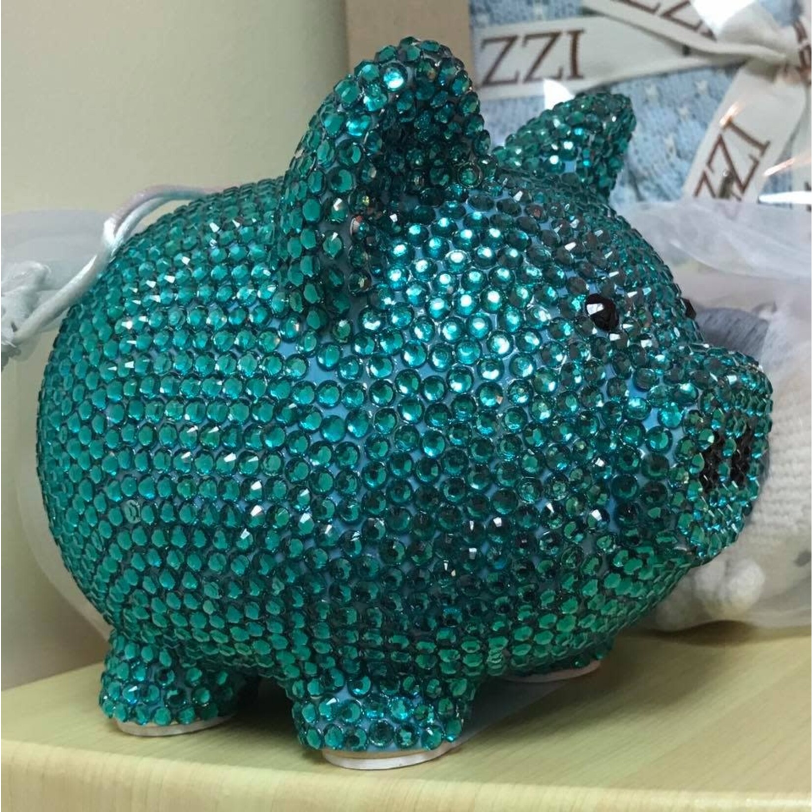Two's Company Bling Piggy Bank Blue