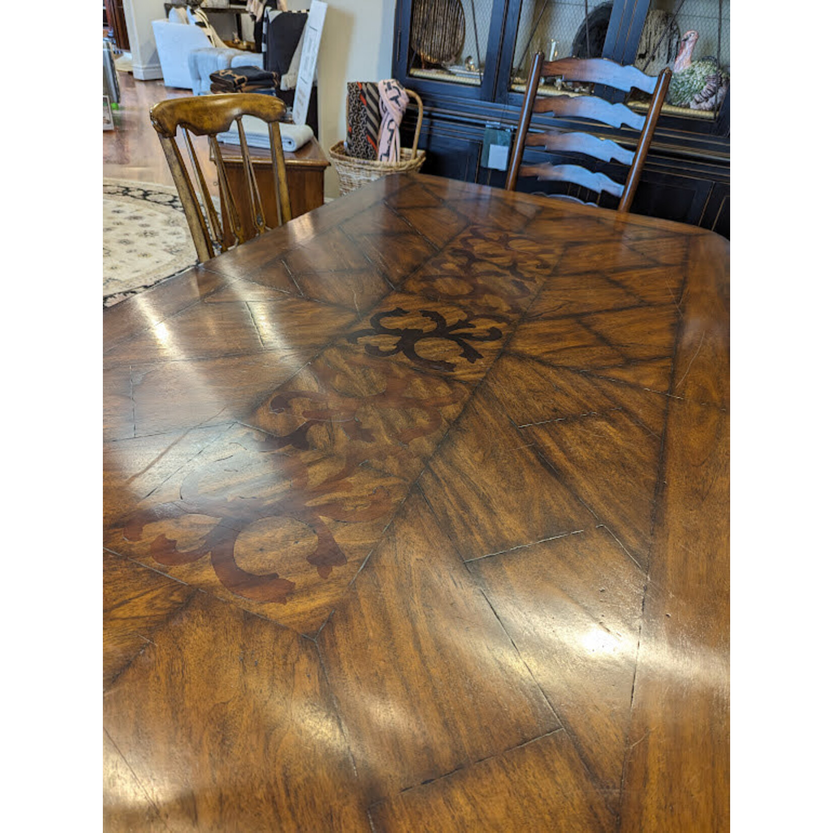 Maitland Smith Dining Table with Mahogany Marquetry Veneer Top