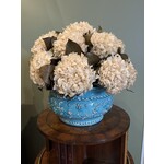 Botanica White Hydrangea in Blue Ceramic Bowl Arrangement