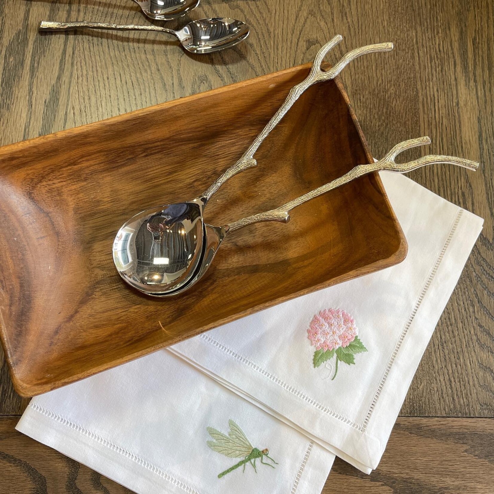 Just Slate Company Acacia Wood Salad Bowl with Stainless Steel Servers