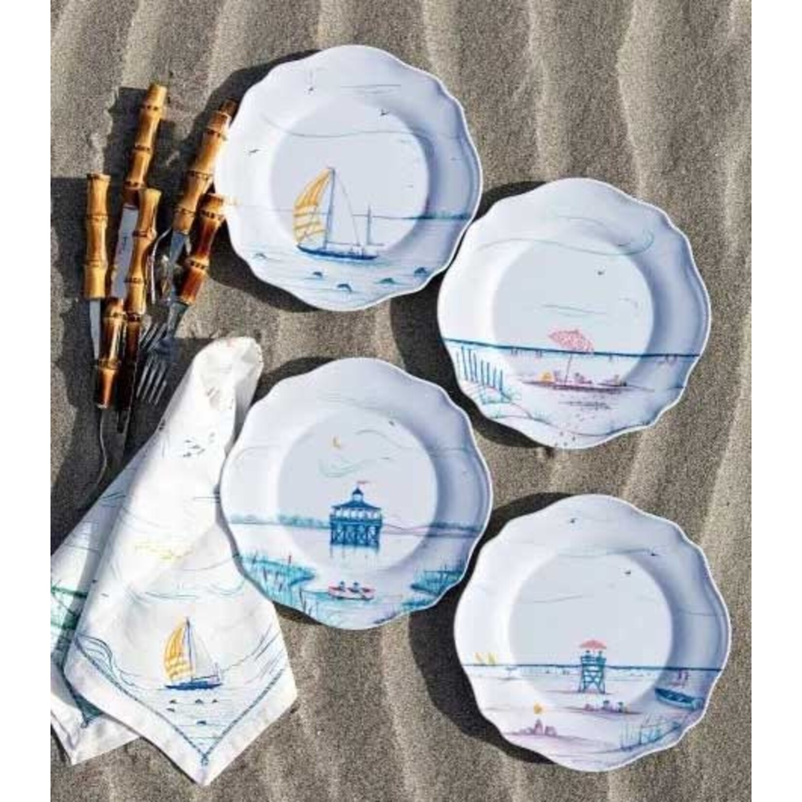 Juliska Country Estate Seaside White & Blue Melamine Salad Plate Set of 4