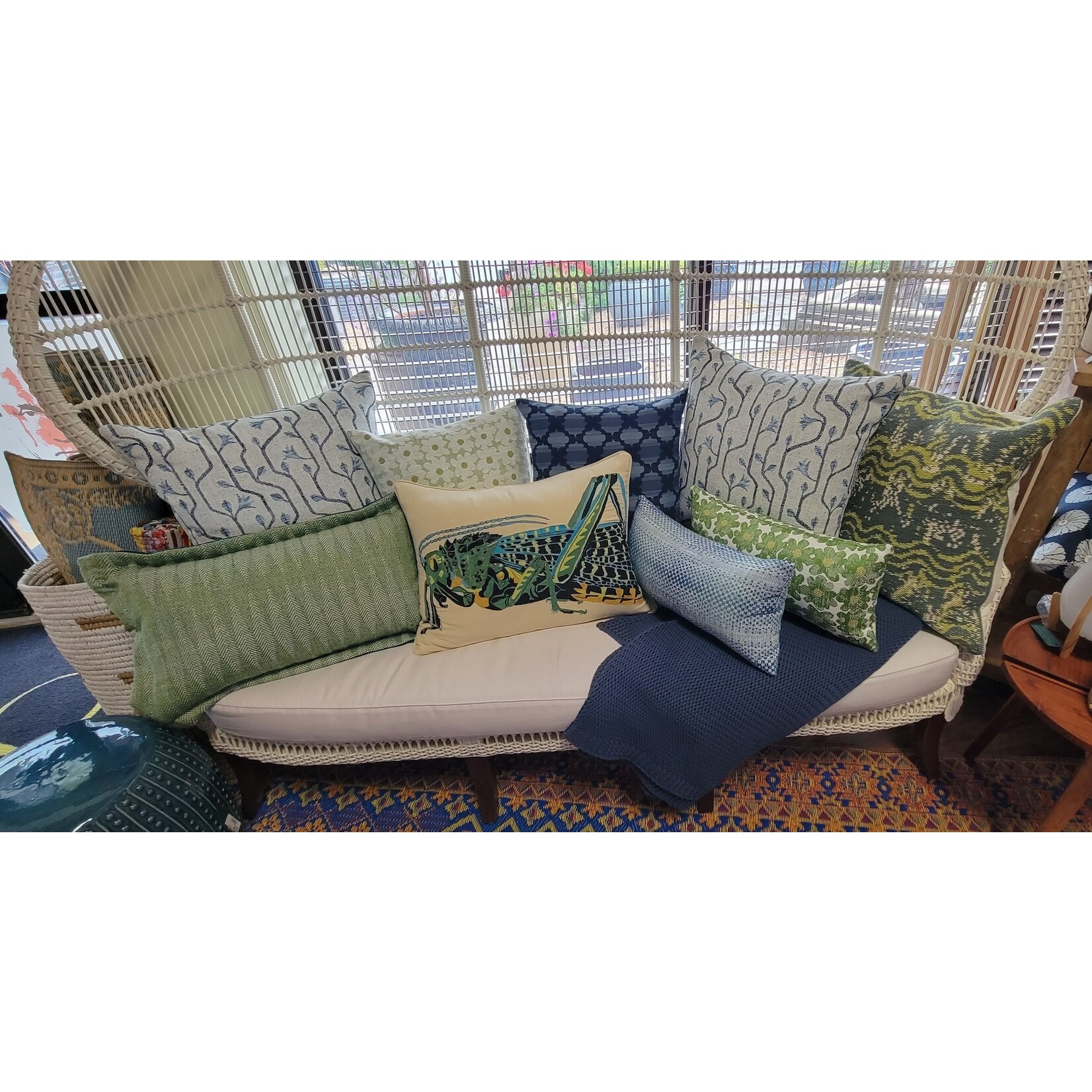 Kevin O'Brien Studio Craftsman Weather Resistant Blue Throw Pillow 22x22