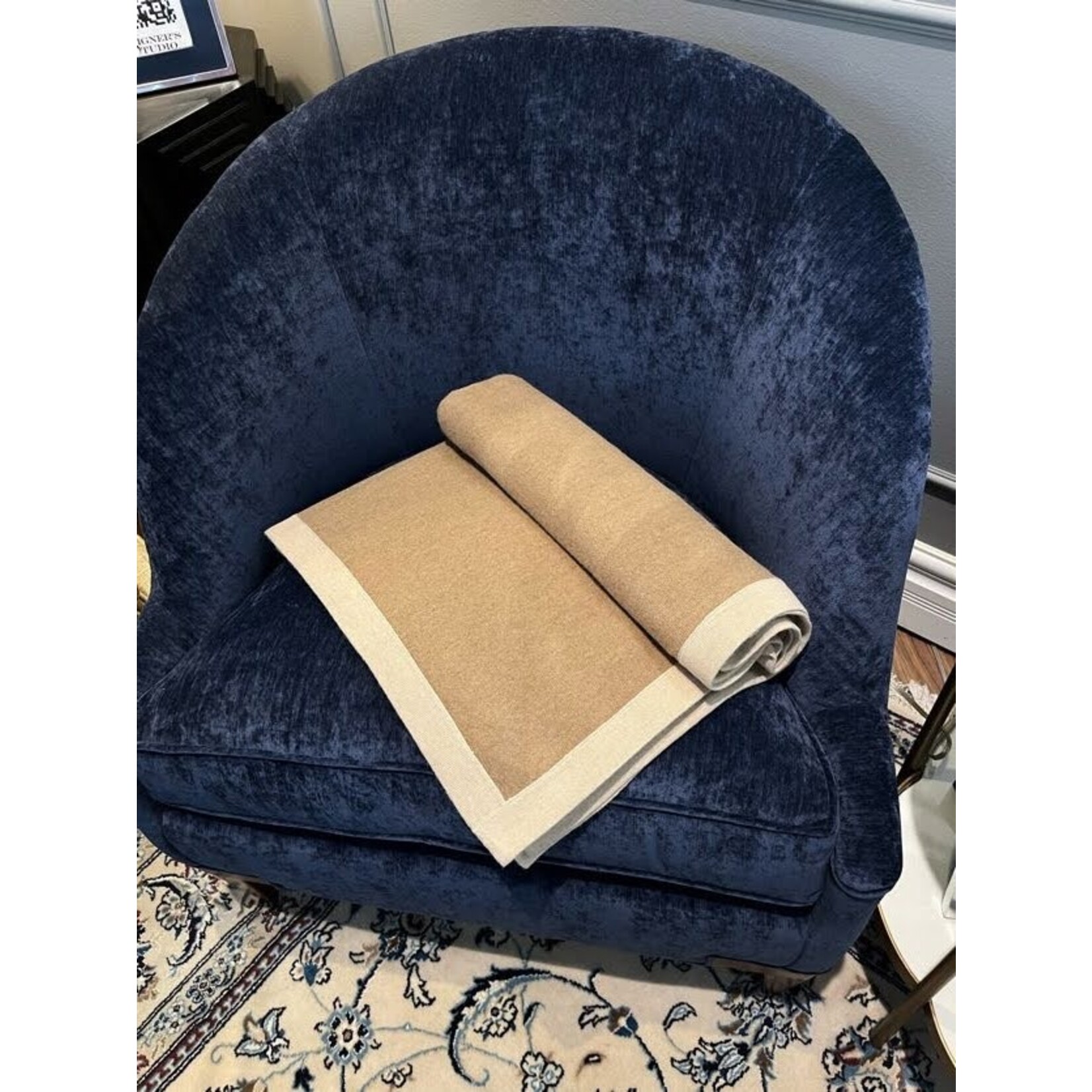 Fibre by Auskin Camel Hair Throw Blanket with Tan Trim