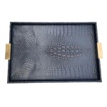 Theodore Alexander Alligator Leather Tray With Brass Handles