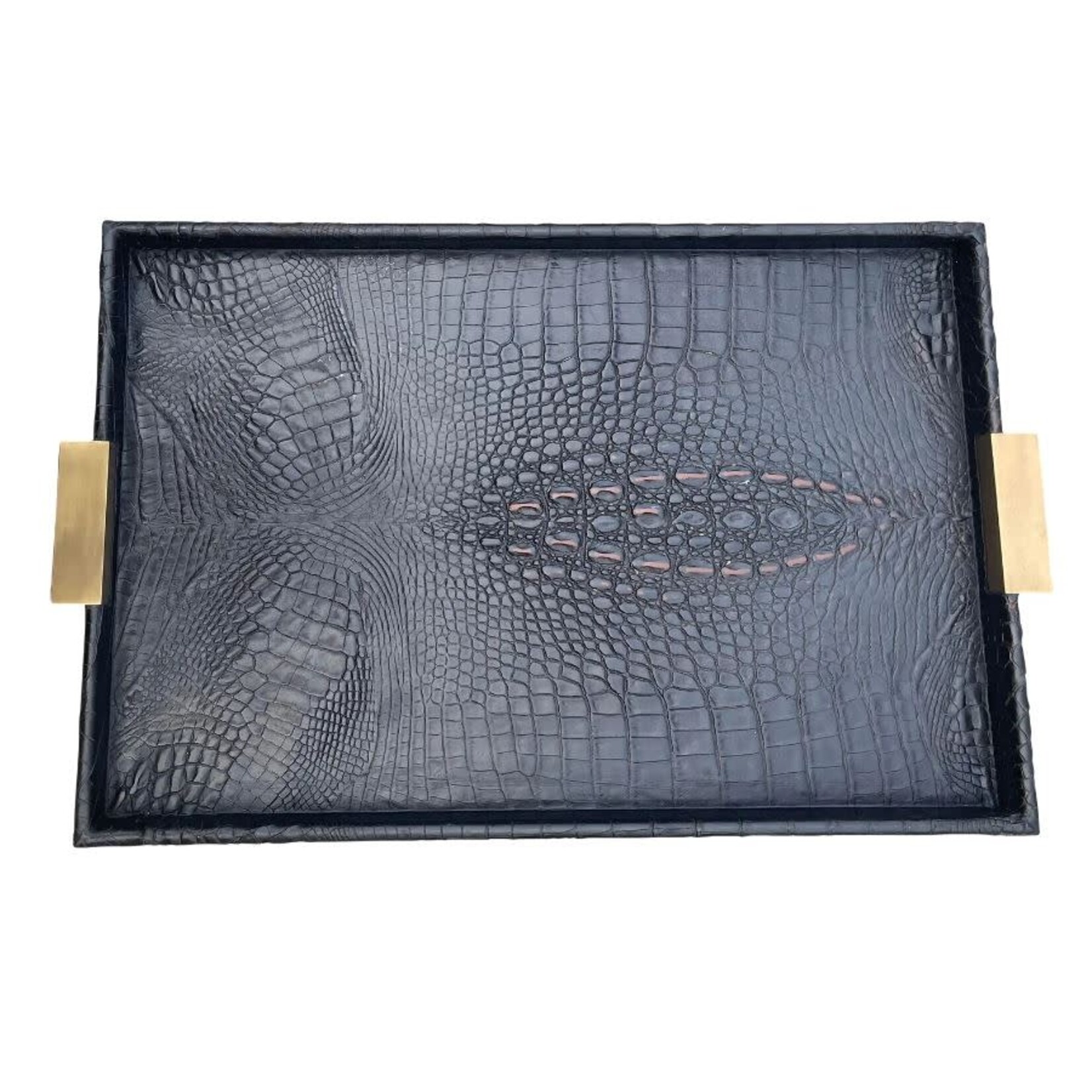 Theodore Alexander Alligator Leather Tray With Brass Handles