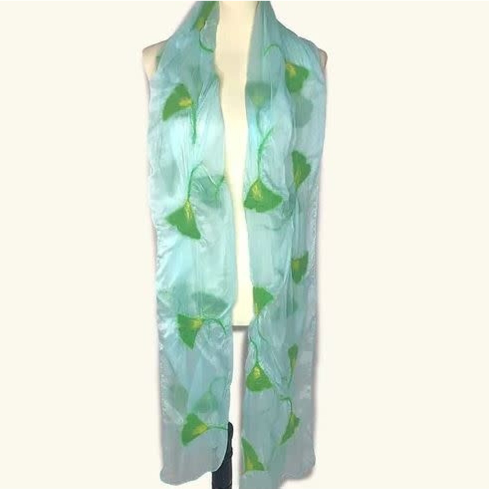 Pomegranate Moon Spring Blue & Green Ginkgo Scarf