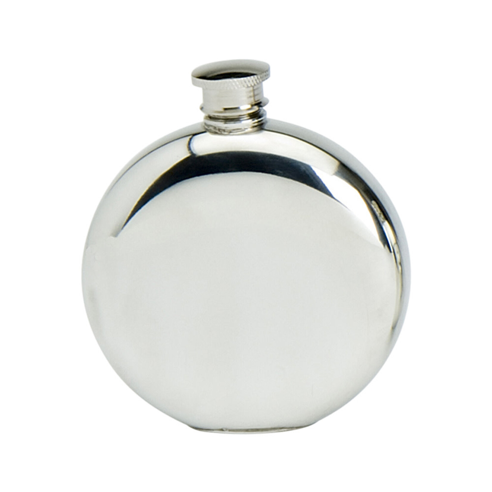 Corbell Silver Round Polished English Pewter Bottle Pocket Hip Flask 6oz Featuring Port Hole Insert