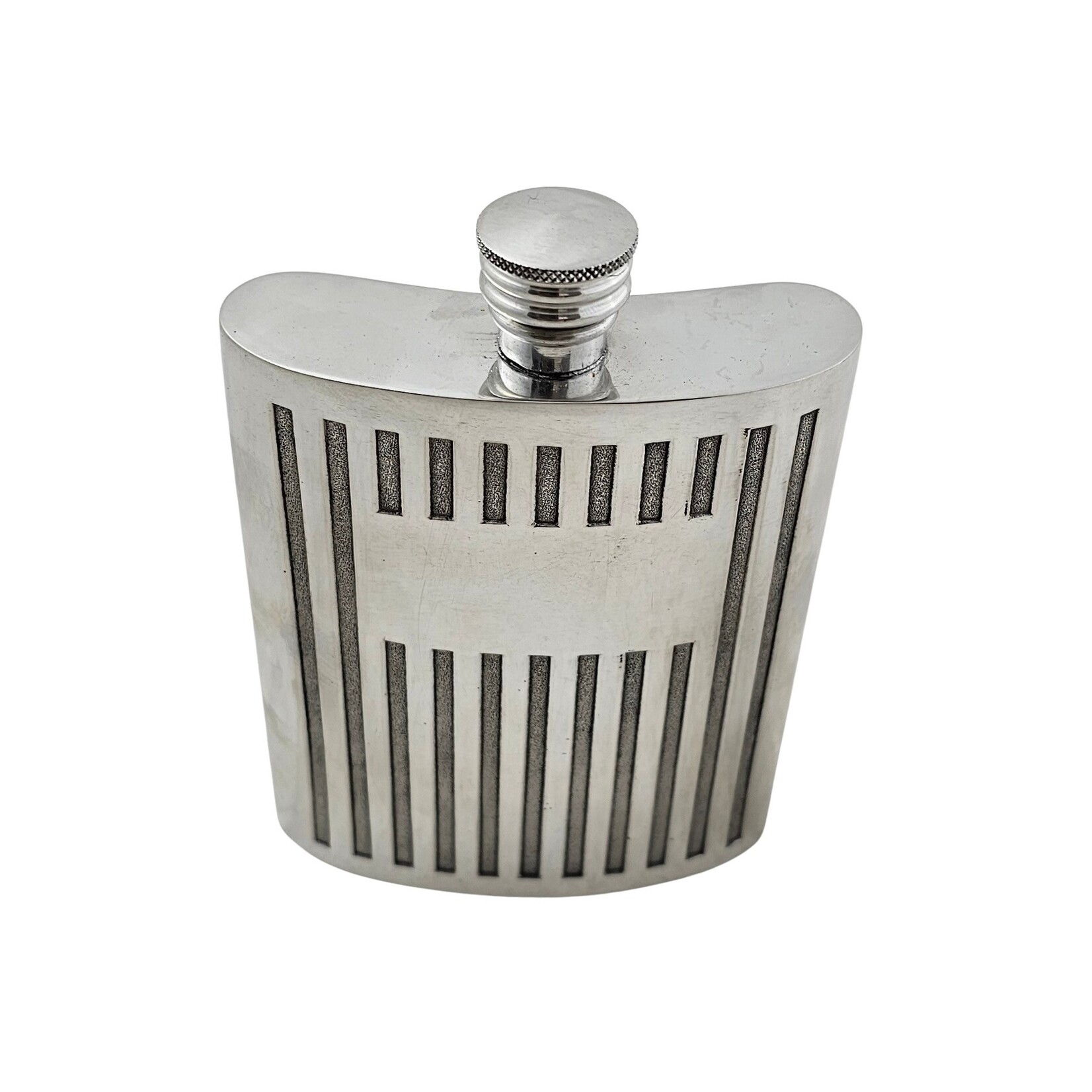 Corbell Silver Ribbed Design Flask With Cartouche 6oz Pewter Boxed With Pouch
