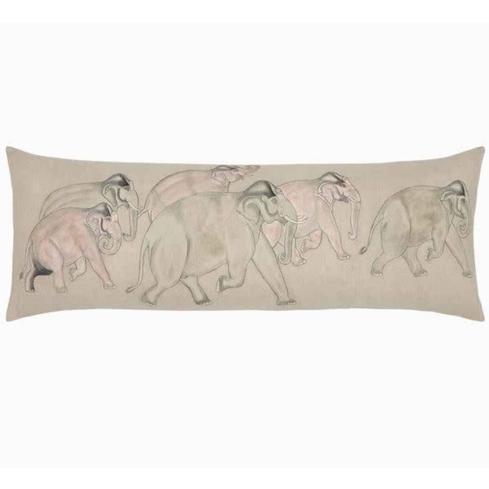John Robshaw Textiles Elephants En Route Lumbar Pillow with Insert 14x40