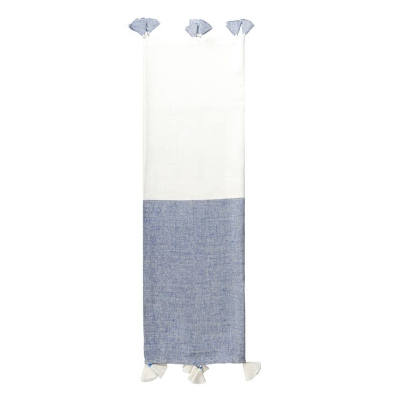Anaya Chambray Blue Colorblocked Linen Blanket with Tassels