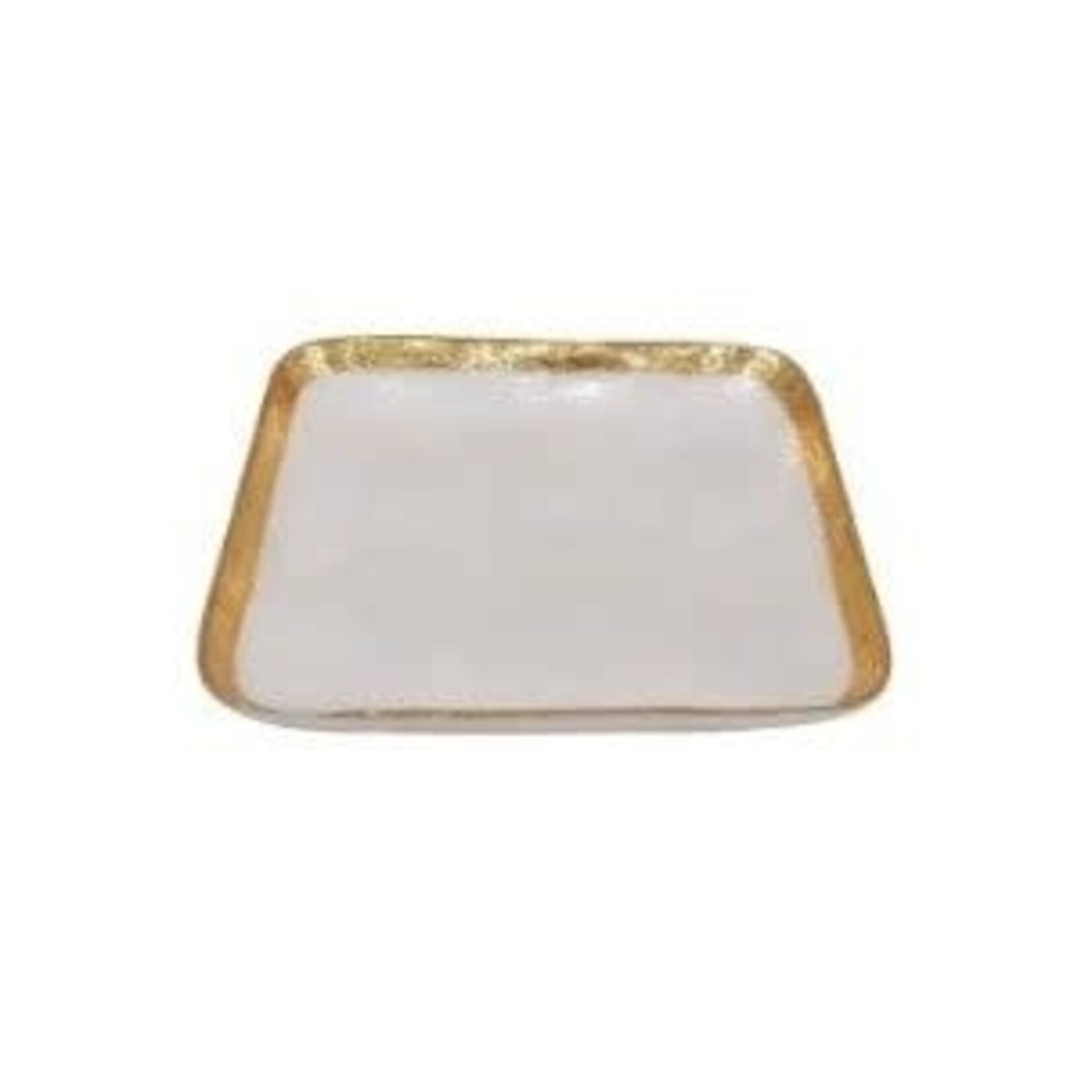 Dekorasyon Gifts & Decor Natural Scallop Capiz Shell Square Plate with Gold Trim 5"