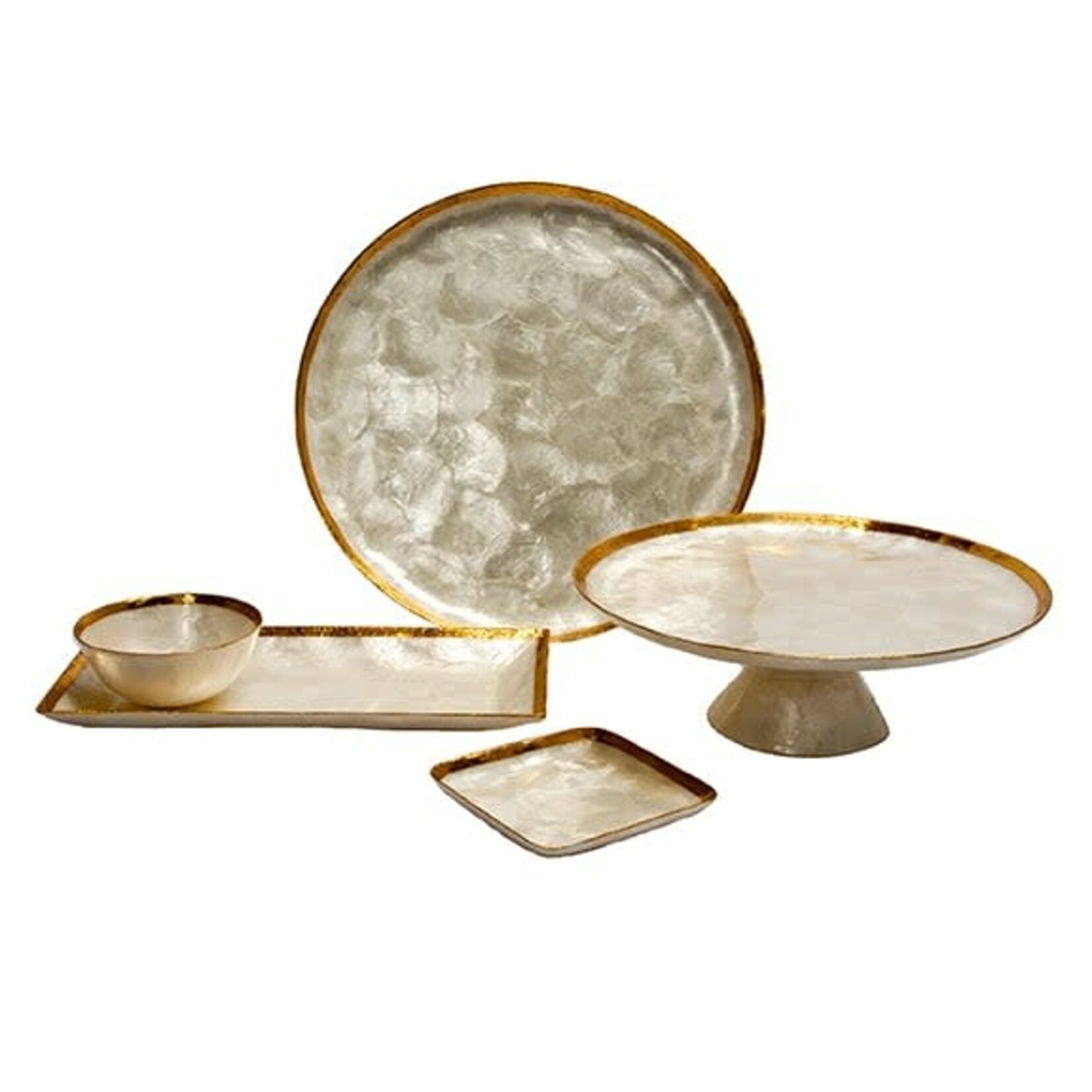 Dekorasyon Gifts & Decor Natural Scallop Capiz Shell Square Plate with Gold Trim 5"