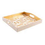 Caspari Garden Gate Lacquer Square Tray in White & Gold 14x14