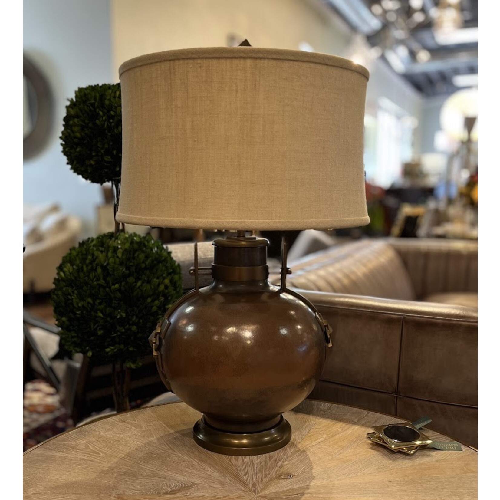 Theodore Alexander Brown Ceramic and Brass Table Lamp